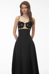 Olesya Black Floral Embroidered Maxi Dress