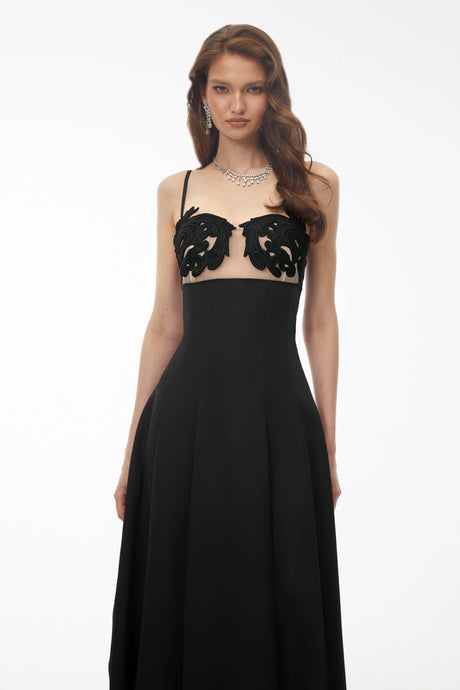 Caterina Maxi Dress Black Floral Embroidered