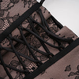 Olesya Black Ruched Mini Dress with Lace Panels