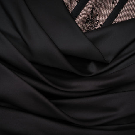 Joanna Mini Dress Black Ruched with Lace Panels