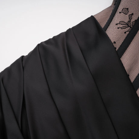 Paloma Mini Dress Black Ruched with Lace Panels