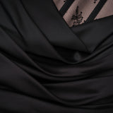 Olesya Black Ruched Mini Dress with Lace Panels