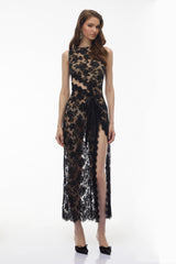 Olesya Black Semi Sheer Lace Maxi Dress