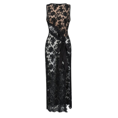Michela Maxi Dress Black Semi Sheer Lace