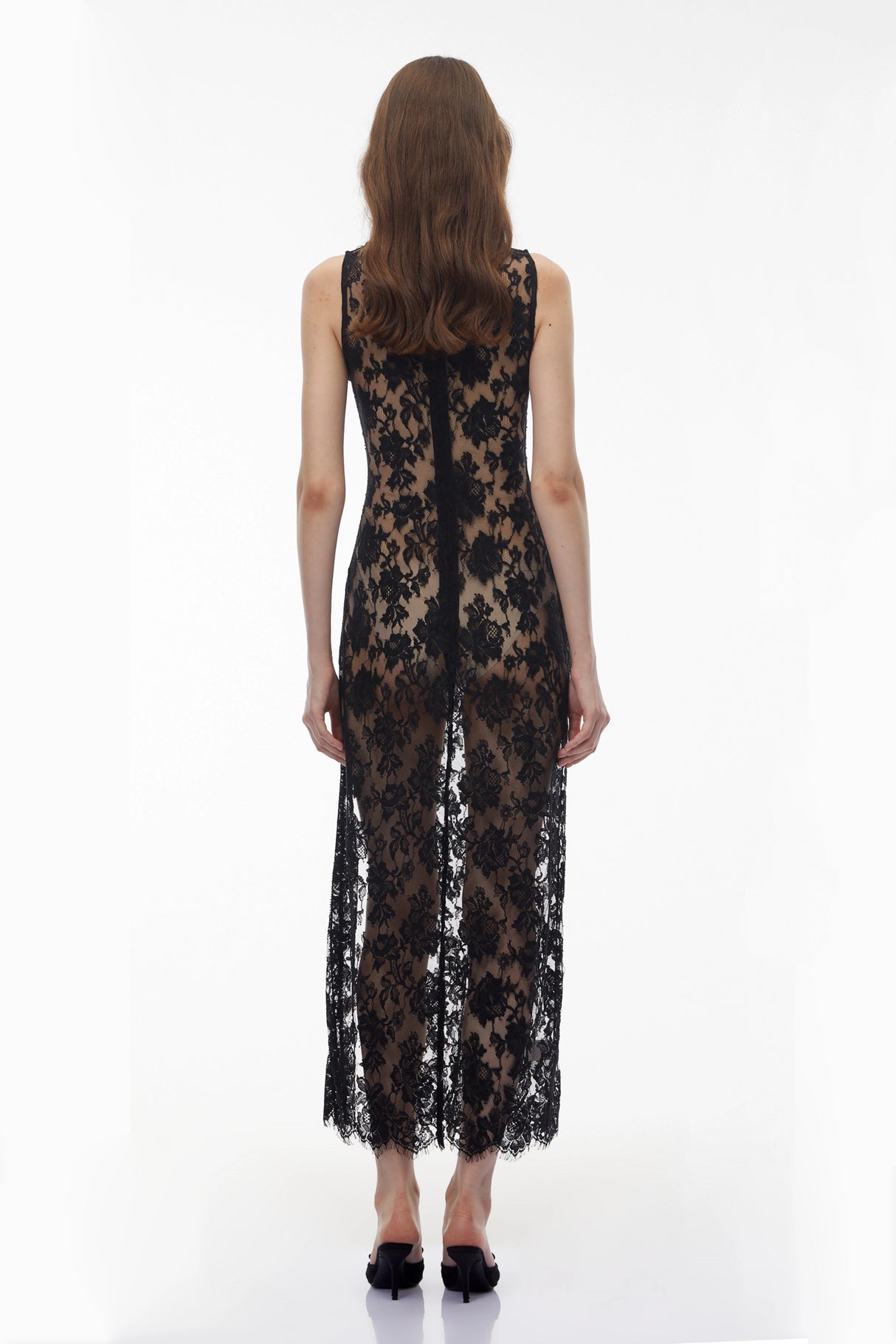 Olesya Black Semi Sheer Lace Maxi Dress