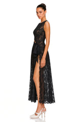 Olesya Black Semi Sheer Lace Maxi Dress