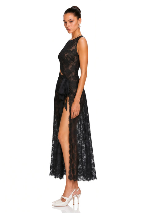 Michela Maxi Dress Black Semi Sheer Lace