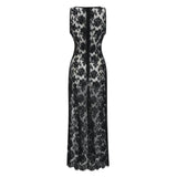 Olesya Black Semi Sheer Lace Maxi Dress