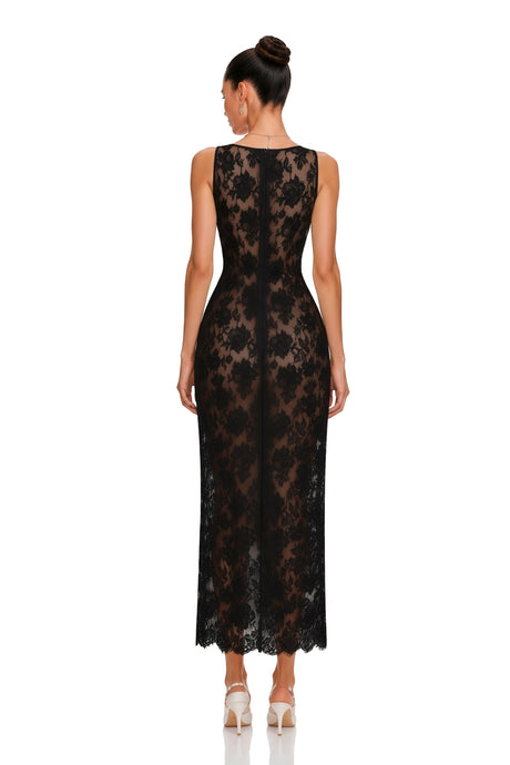 Michela Maxi Dress Black Semi Sheer Lace