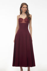 Olesya Burgundy Floral Embroidered Maxi Dress