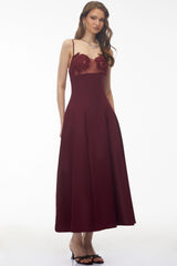 Olesya Burgundy Floral Embroidered Maxi Dress