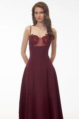 Olesya Burgundy Floral Embroidered Maxi Dress