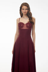 Olesya Burgundy Floral Embroidered Maxi Dress