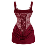 Olesya Red Ruched Mini Dress with Lace Panels