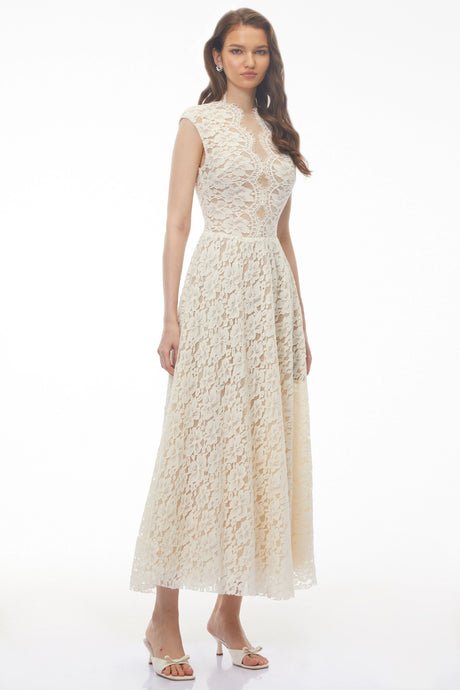 Josephine Ivory Lace Maxi Gown with Cap Sleeves