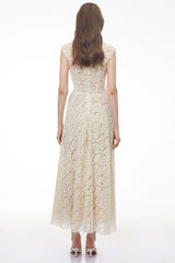 Oliana Ivory Lace Maxi Gown with Cap Sleeves