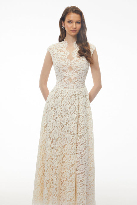 Josephine Ivory Lace Maxi Gown with Cap Sleeves