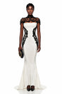 Olinda White Lace Panel Maxi Dress with Cape
