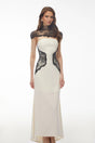 Olinda White Lace Panel Maxi Dress with Cape