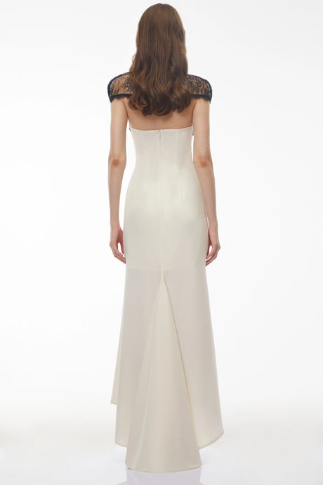 Agnolina Maxi Dress White Lace Panel with Cape