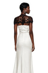 Olinda White Lace Panel Maxi Dress with Cape