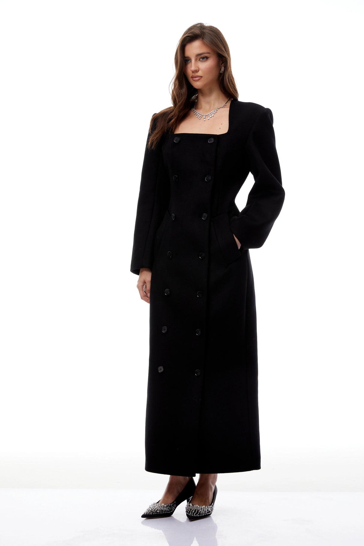 Oline Black DoubleBreasted Maxi Blazer Dress