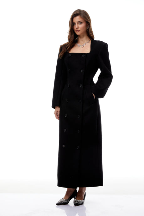 Phoebe Dress Black Double-Breasted Maxi Blazer