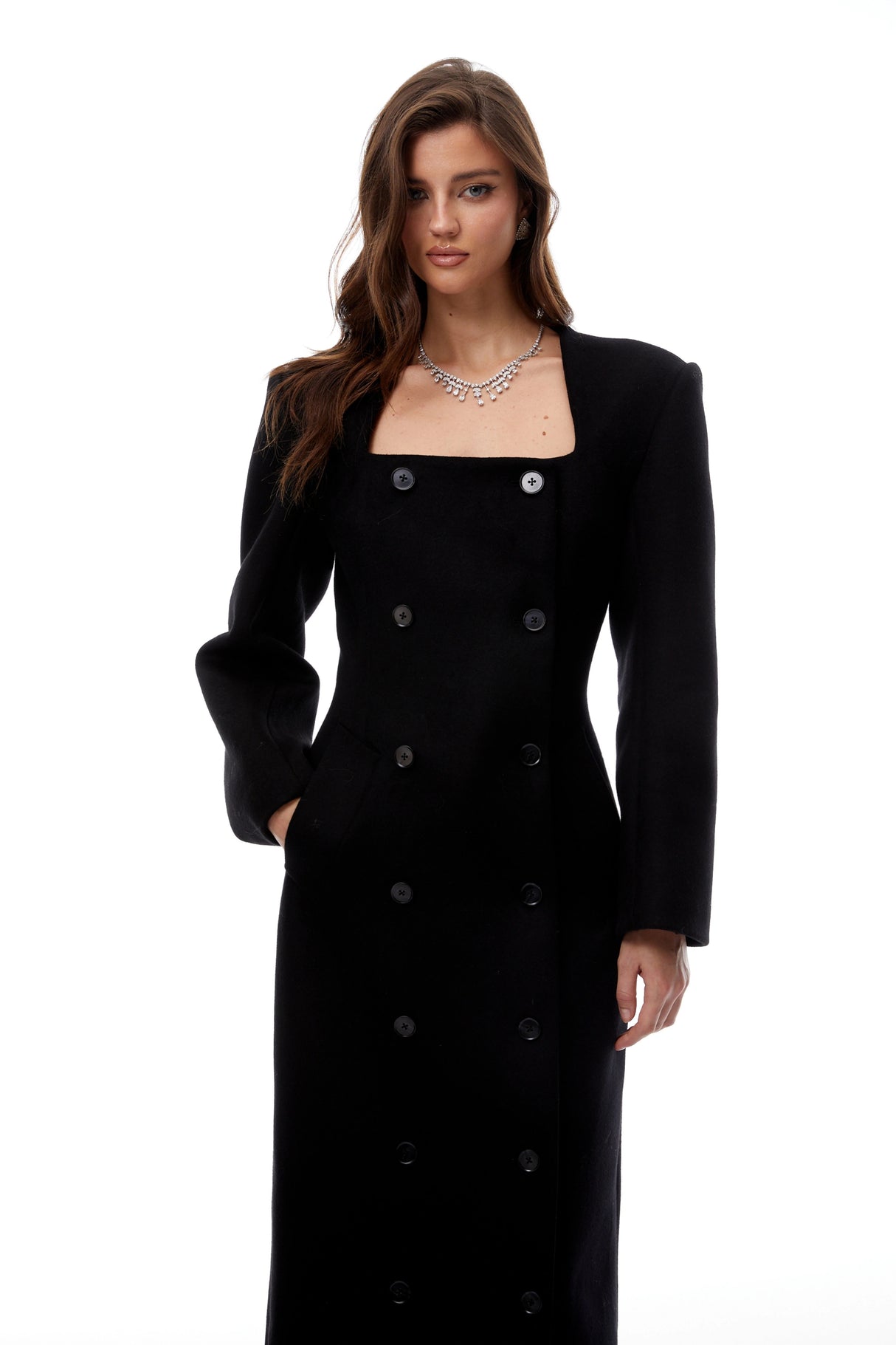 Oline Black DoubleBreasted Maxi Blazer Dress