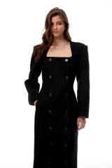 Oline Black DoubleBreasted Maxi Blazer Dress