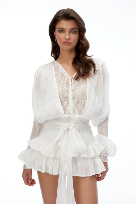 Madisyn Mini Dress White with Lace Ruffled Trim