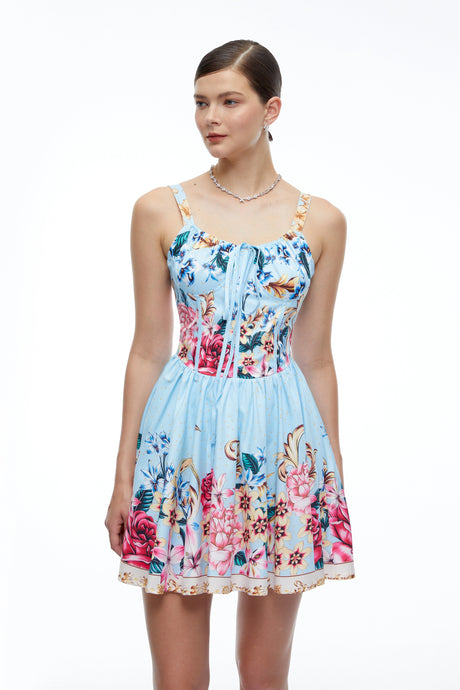 Tamara Mini Dress Blue Floral Ruched