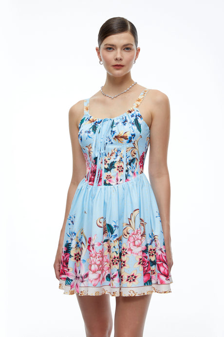 Tamara Mini Dress Blue Floral Ruched