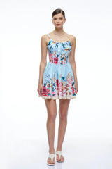 Olivette Blue Floral Ruched Mini Dress
