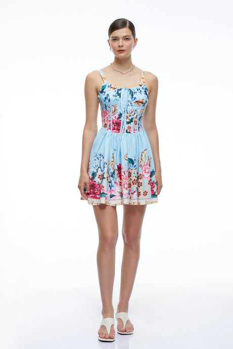 Tamara Mini Dress Blue Floral Ruched
