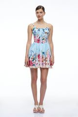 Olivette Blue Floral Ruched Mini Dress