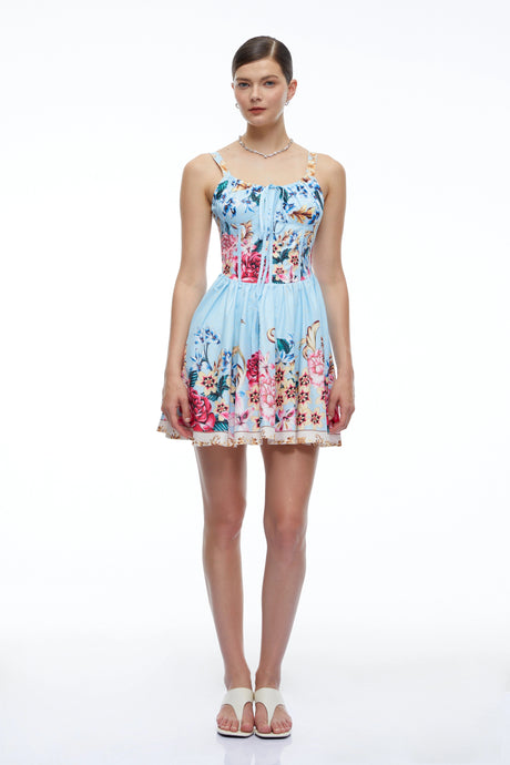 Tamara Mini Dress Blue Floral Ruched