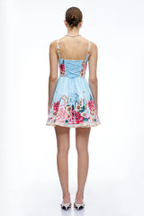 Olivette Blue Floral Ruched Mini Dress