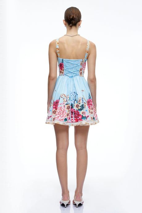 Tamara Mini Dress Blue Floral Ruched