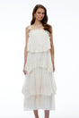 Olivia Neutral 3D Floral Applique Tiered Lace Midi Dress