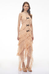 Olivia Orange Lace Maxi Dress with Ruffled Trim