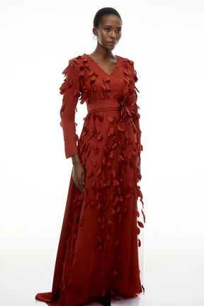 Olivia Red Maxi Dress with AllOver 3D Petals