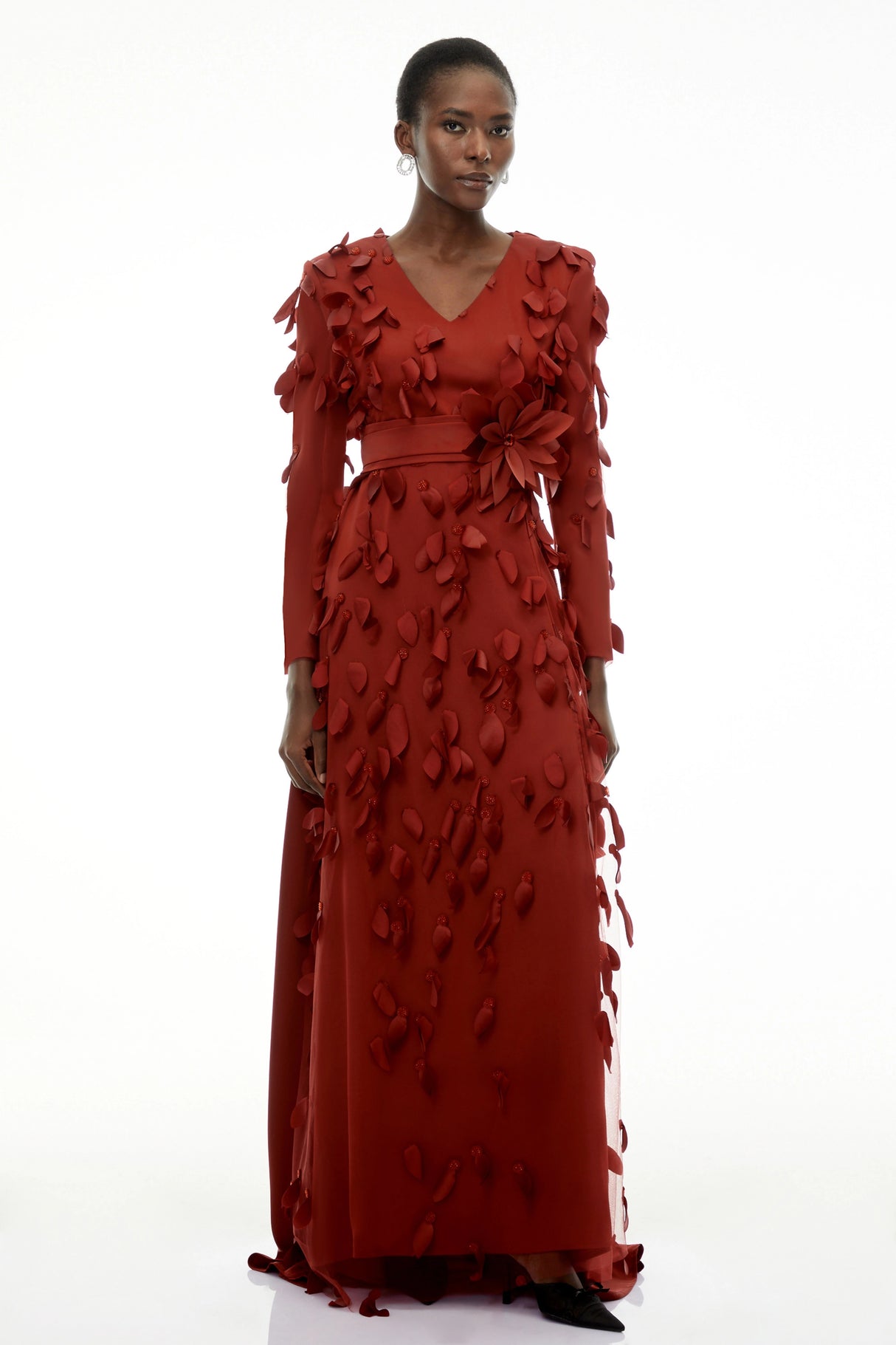 Olivia Red Maxi Dress with AllOver 3D Petals