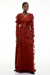 Olivia Red Maxi Dress with AllOver 3D Petals