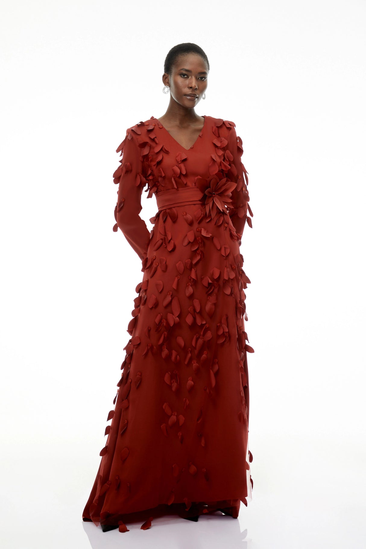 Olivia Red Maxi Dress with AllOver 3D Petals