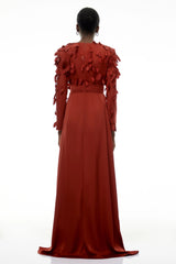 Olivia Red Maxi Dress with AllOver 3D Petals