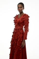 Olivia Red Maxi Dress with AllOver 3D Petals