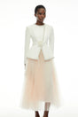 Olivia White Embellished Tulle Top  Pleated Skirt Set