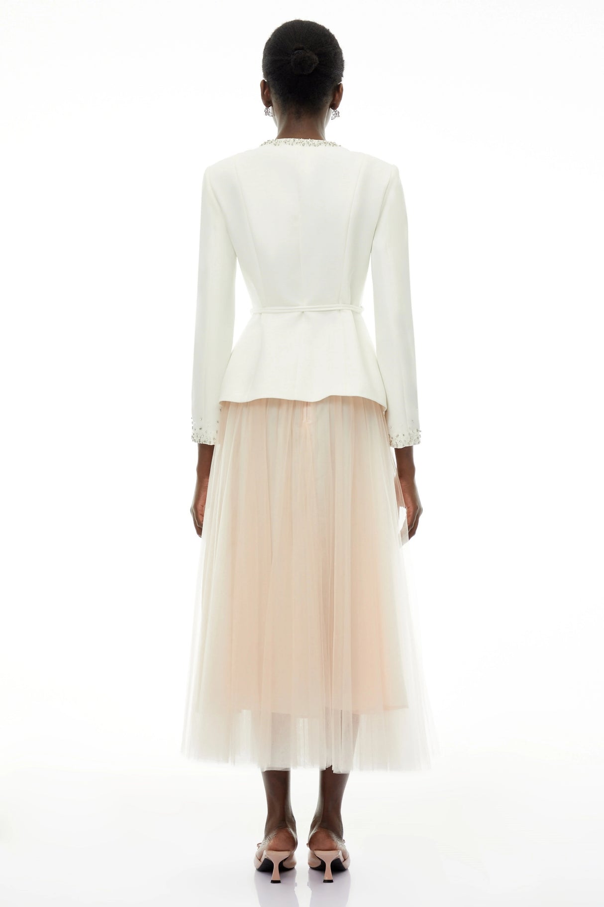 Olivia White Embellished Tulle Top  Pleated Skirt Set