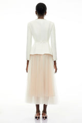 Olivia White Embellished Tulle Top  Pleated Skirt Set