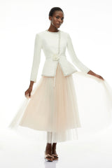 Olivia White Embellished Tulle Top  Pleated Skirt Set